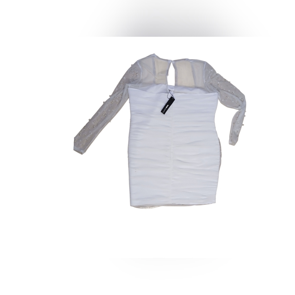 NWT Sheer Shoulders & Sleeves W Scattered Pearls White Mini Dress 3X - Picture 8 of 10